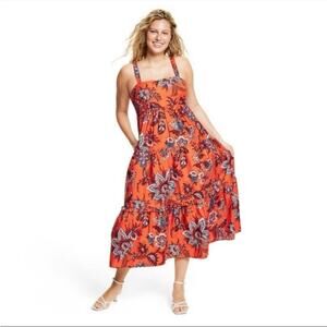 Rhode X Target Boho Floral Print Tiered Midi Dress Women Size L Beachy Multi NWT